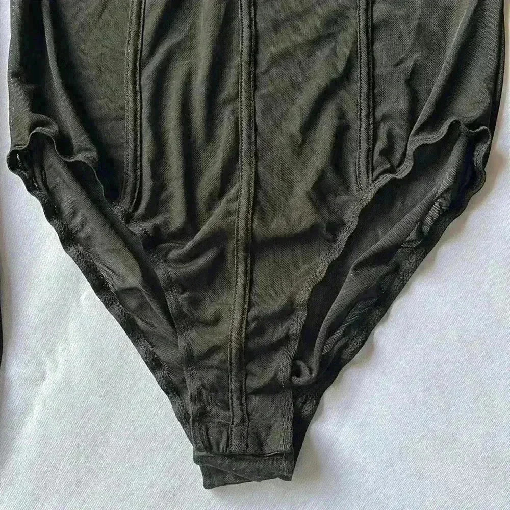 Princess Polly Sheer Black See Thru Mesh Bodysuit Long Sleeve Sz 8 Medium - Picture 5 of 13